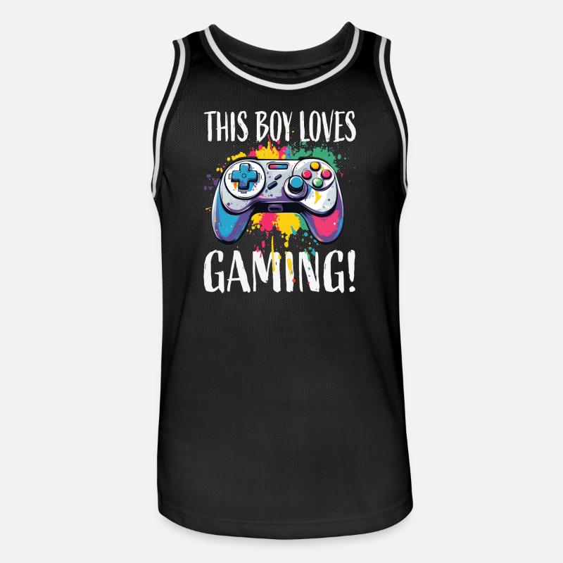 Junge liebt Gaming – bunte Controller-Splash - Männer Basketball-Trikot - Schwarz/Weiß