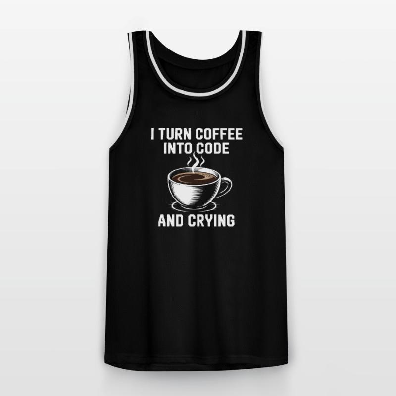 Coffee and programming debugging humor for Softwar Men's Basketball Jersey