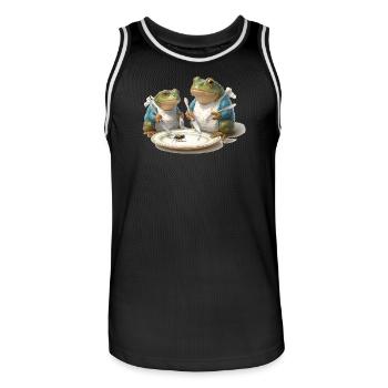Frosch-Dinner: Fliege am Teller - Männer Basketball-Trikot - Schwarz/Weiß - Vorne - AI Model Male 185 dark (185cm)