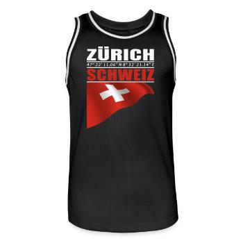 Zürich - Männer Basketball-Trikot - Schwarz/Weiß - Vorne - AI Model Male 185 dark (185cm)