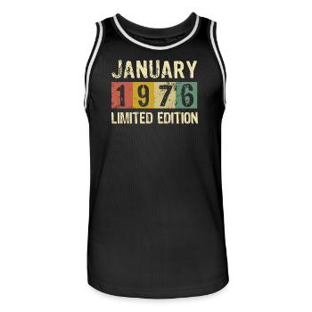 Limited Edition January 1976 Birthday Gift - Men's Basketball Jersey - black/white - Front - AI Model Male 185 dark (185cm)