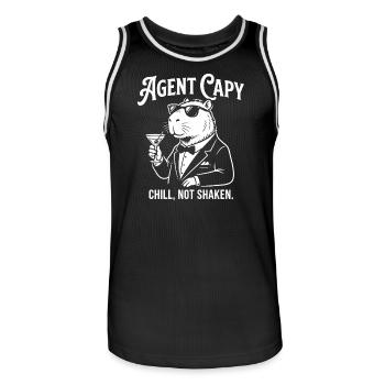 Agent Capybara - Un cobaye espion cool - Maillot de basket Homme - noir/blanc - Devant - AI Model Male 185 dark (185cm)