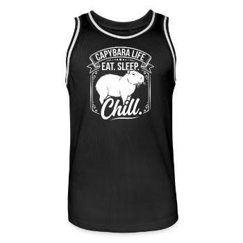 Vie à Capybara : Mange, Dors et chill - Maillot de basket Homme - noir/blanc - Devant - AI Model Male 185 dark (185cm)