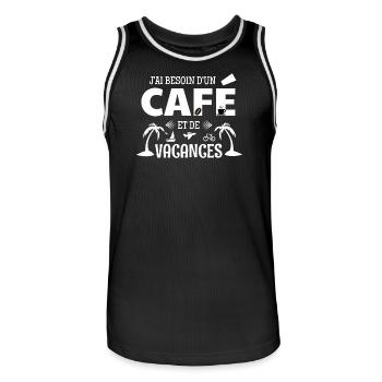 Coffee Humor T-Shirt – Coffee & Vacation - Men's Basketball Jersey - black/white - Front - AI Model Male 185 dark (185cm)