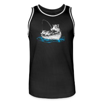 Wild boars on fish – illustration of wild boars in a boat - Men's Basketball Jersey - black/white - Front - AI Model Male 185 dark (185cm)
