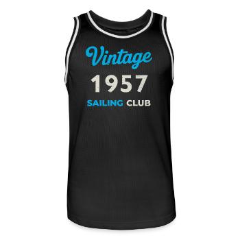 Vintage 1957 – Sailing Club Retro Year of Birth - Men's Basketball Jersey - black/white - Front - AI Model Male 185 dark (185cm)