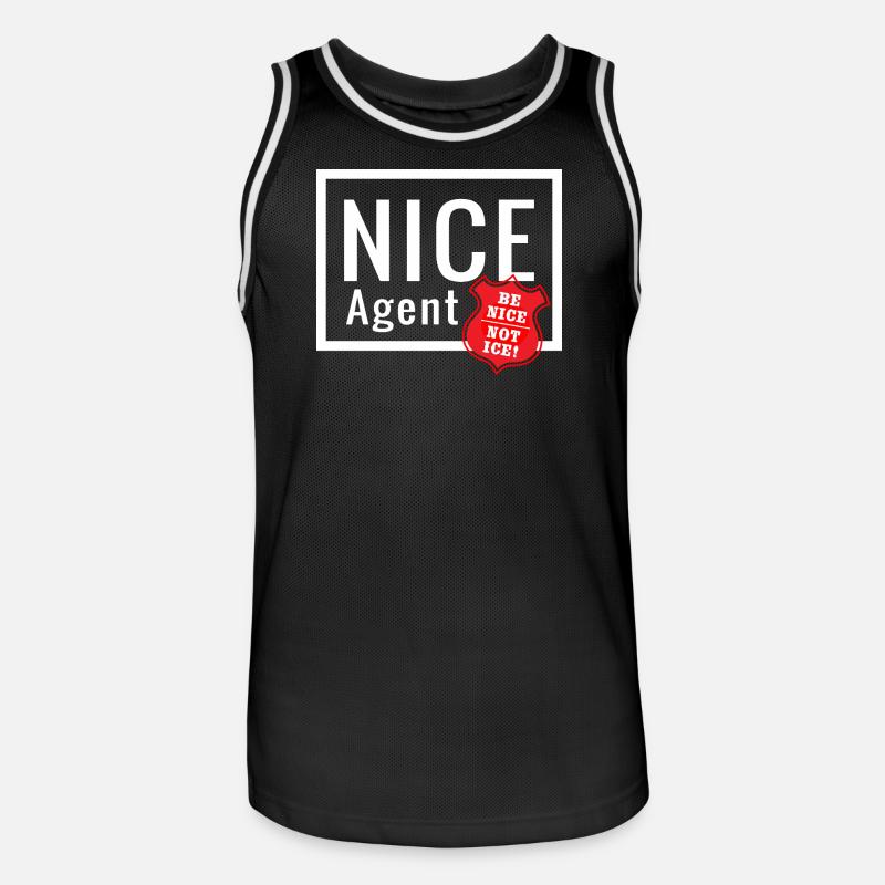 NICE Agent Logo mit Statement Be Nice Badge - Männer Basketball-Trikot - Schwarz/Weiß
