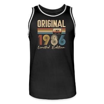 40 Year Anniversary Original 1986 Party Gift - Men's Basketball Jersey - black/white - Front - AI Model Male 185 dark (185cm)