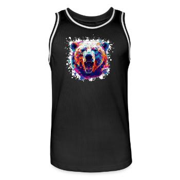 Bunter Bärenkopf PopArt - Männer Basketball-Trikot - Schwarz/Weiß - Vorne - AI Model Male 185 dark (185cm)