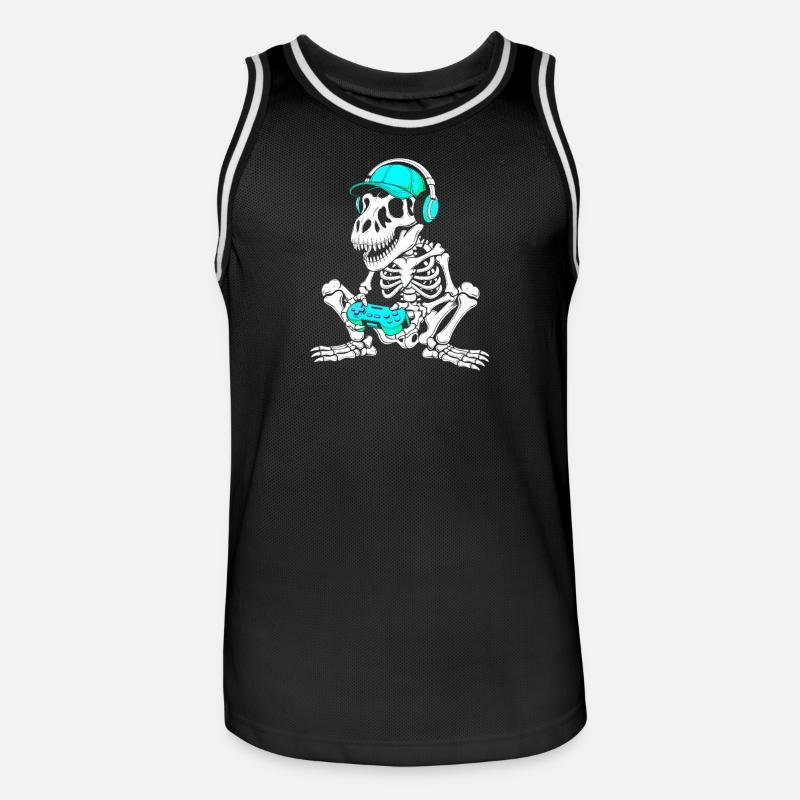 Skeleton DJ with controller and headset - Men's Basketball Jersey - black/white