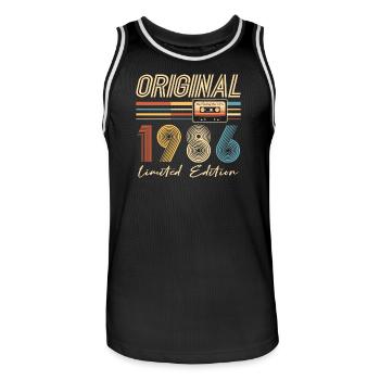 40 Year Anniversary Original 1986 Party Gift - Men's Basketball Jersey - black/white - Front - AI Model Male 185 dark (185cm)