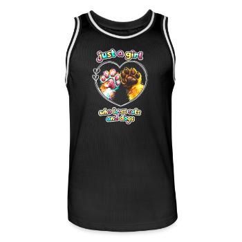 Just a Girl: Liebe zu Katzen und Hunden - Männer Basketball-Trikot - Schwarz/Weiß - Vorne - AI Model Male 185 dark (185cm)