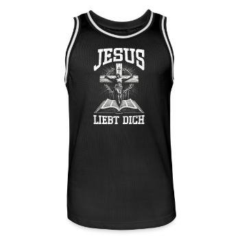 Jesus Loves You Christian Catholic Believer - Men's Basketball Jersey - black/white - Front - AI Model Male 185 dark (185cm)