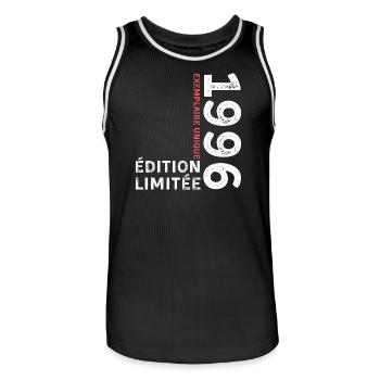 1996 vintage typographic style - Men's Basketball Jersey - black/white - Front - AI Model Male 185 dark (185cm)