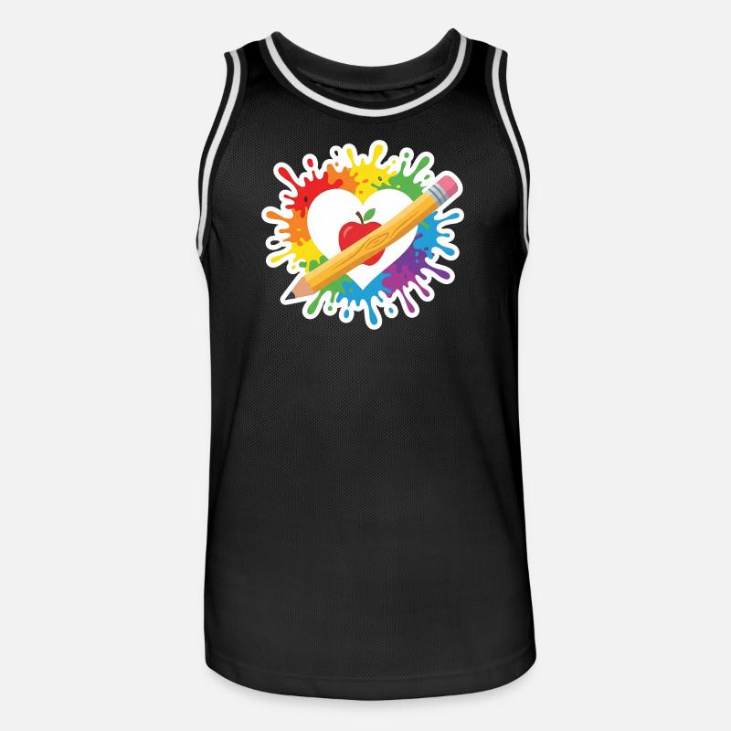Lehrer Herz Regenbogen Apfel Buntstift Schule - Männer Basketball-Trikot - Schwarz/Weiß