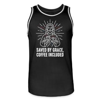 Sauvés par Grace – Café inclus - Maillot de basket Homme - noir/blanc - Devant - AI Model Male 185 dark (185cm)