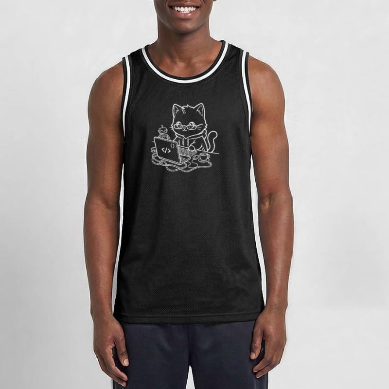 Coder Kawaii Cat Programmer Men's Basketball Jersey