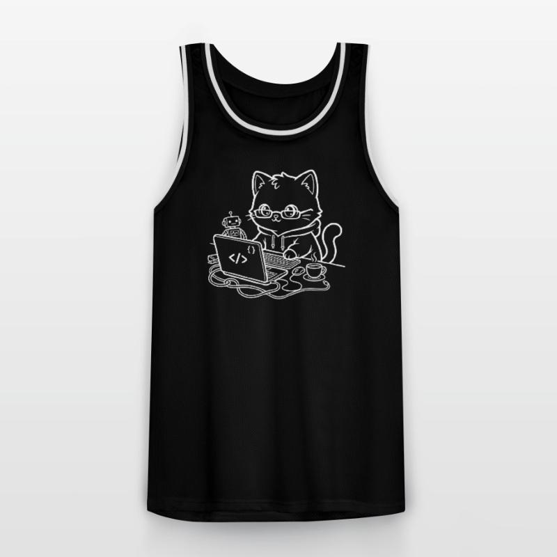 Coder Kawaii Cat Programmer Men's Basketball Jersey