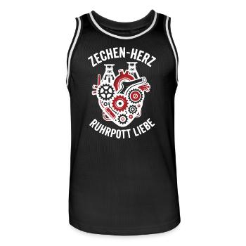 Zechen Herz, Ruhrpott Shirt, Hoodie, Tasche, Tasse - Männer Basketball-Trikot - Schwarz/Weiß - Vorne - AI Model Male 185 dark (185cm)