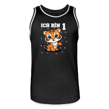 Ich bin 1 - Süßes Tiger zum 1. Geburtstag - Männer Basketball-Trikot - Schwarz/Weiß - Vorne - AI Model Male 185 dark (185cm)