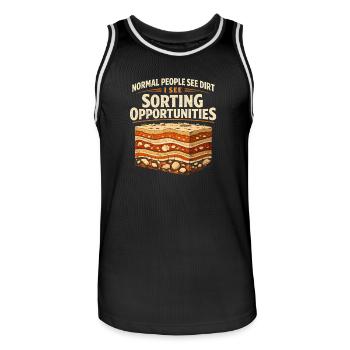 Dirt? No, sorting chance | Geology Humor - Men's Basketball Jersey - black/white - Front - AI Model Male 185 dark (185cm)