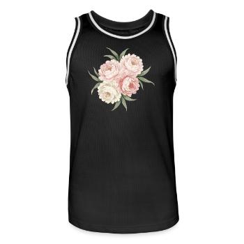 Peonies Bouquet in Pink - Men's Basketball Jersey - black/white - Front - AI Model Male 185 dark (185cm)