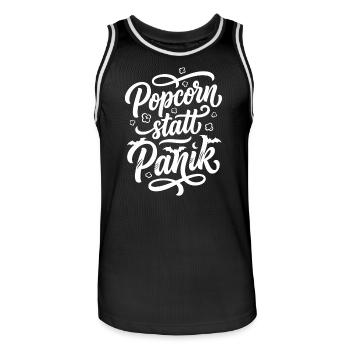 Popcorn statt Panik Horror Spruch - Männer Basketball-Trikot - Schwarz/Weiß - Vorne - AI Model Male 185 dark (185cm)