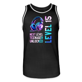 15e anniversaire Garçon Fille Adolescent Niveau 15 - Maillot de basket Homme - noir/blanc - Devant - AI Model Male 185 dark (185cm)