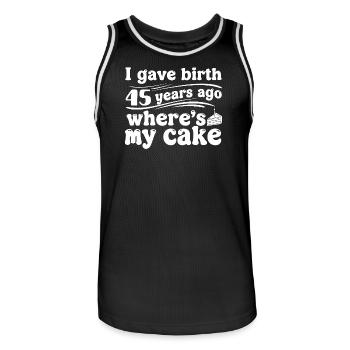 Birthday 45 years ago – cake? - Men's Basketball Jersey - black/white - Front - AI Model Male 185 dark (185cm)