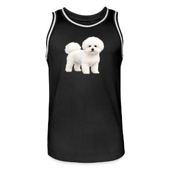 Chiot Bichon Frisé réaliste - Maillot de basket Homme - noir/blanc - Devant - AI Model Male 185 dark (185cm)