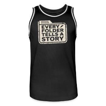 Jeder Ordner erzählt eine Geschichte - Männer Basketball-Trikot - Schwarz/Weiß - Vorne - AI Model Male 185 dark (185cm)