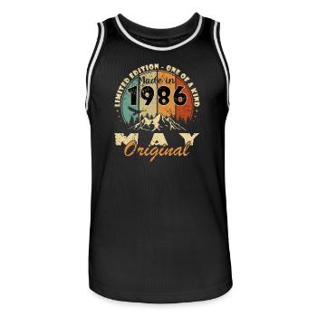 Mai 1986 Vintage-Geburtstagsgeschenk - Männer Basketball-Trikot - Schwarz/Weiß - Vorne - AI Model Male 185 dark (185cm)