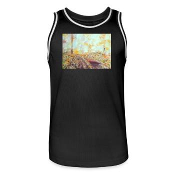 Paysage aquarelle forestier automne - Maillot de basket Homme - noir/blanc - Devant - AI Model Male 185 dark (185cm)