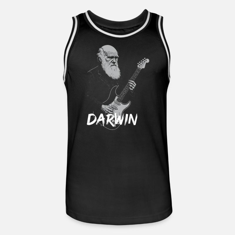 Darwin Playing Guitar Evolution - Men's Basketball Jersey - black/white