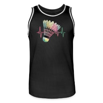 Badminton Heartbeat Colorful Shuttlecock Pulse For - Men's Basketball Jersey - black/white - Front - AI Model Male 185 dark (185cm)