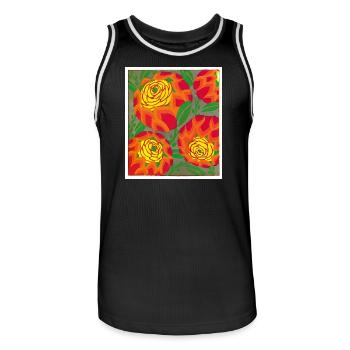 Roses dorées sur fond cramoisi - Maillot de basket Homme - noir/blanc - Devant - AI Model Male 185 dark (185cm)
