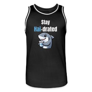Drated aux requins | Requin de dessin animé drôle avec de l’alcool - Maillot de basket Homme - noir/blanc - Devant - AI Model Male 185 dark (185cm)