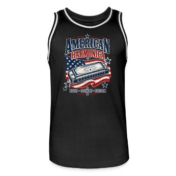 Instrument: Harmonica, Country Music, Harmonica - Men's Basketball Jersey - black/white - Front - AI Model Male 185 dark (185cm)