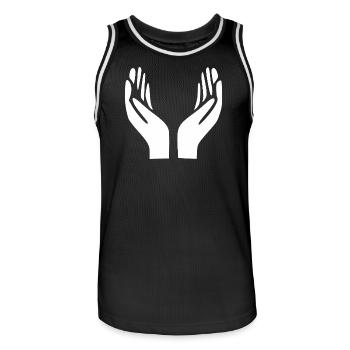 Geste des mains ouvertes - Maillot de basket Homme - noir/blanc - Devant - AI Model Male 185 dark (185cm)