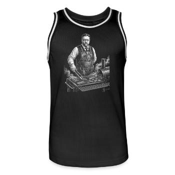 Theodore Roosevelt beim BBQ Grillen - Männer Basketball-Trikot - Schwarz/Weiß - Vorne - AI Model Male 185 dark (185cm)