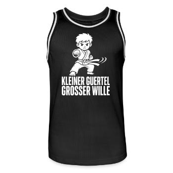 tKleiner Gürtel Großer Wille – Karate Kind - Männer Basketball-Trikot - Schwarz/Weiß - Vorne - AI Model Male 185 dark (185cm)