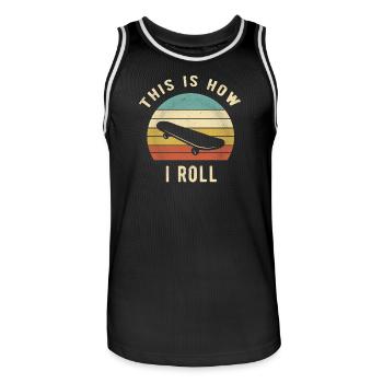 Retro-Skateboard-Liebhaber-Geschenk So rolle ich - Männer Basketball-Trikot - Schwarz/Weiß - Vorne - AI Model Male 185 dark (185cm)