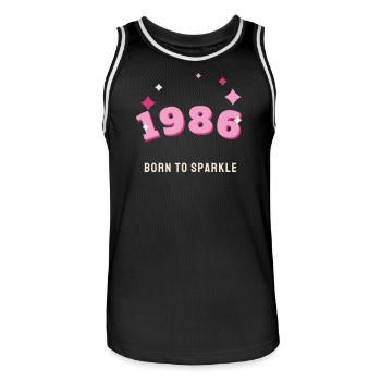 1986 Born to Sparkle Jahrgang 40. Geburtstag - Männer Basketball-Trikot - Schwarz/Weiß - Vorne - AI Model Male 185 dark (185cm)