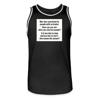 Kriegstypografie-Zitatplakat - Männer Basketball-Trikot - Schwarz/Weiß - Vorne - AI Model Male 185 dark (185cm)