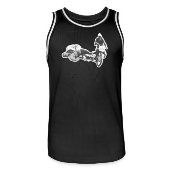 Vintage Seitenwagen-Wagmut auf Retro-Bike - Männer Basketball-Trikot - Schwarz/Weiß - Vorne - AI Model Male 185 dark (185cm)