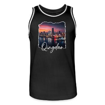 Qingdao Abend Skyline - Männer Basketball-Trikot - Schwarz/Weiß - Vorne - AI Model Male 185 dark (185cm)