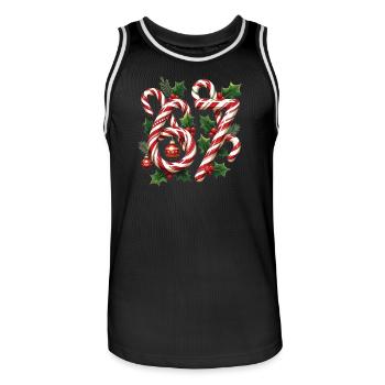 Candy 67 Christmas Design - Men's Basketball Jersey - black/white - Front - AI Model Male 185 dark (185cm)
