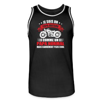 Papa Motard, Tee Shirt Humour Moto Homme Cadeau - Maillot de basket Homme - noir/blanc - Devant - AI Model Male 185 dark (185cm)