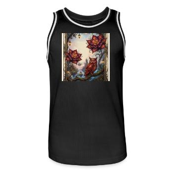 Flower and Steam Owl - Men's Basketball Jersey - black/white - Front - AI Model Male 185 dark (185cm)