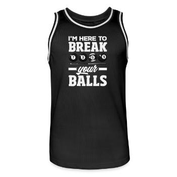 Here To Break Your Balls Fun Billiards - Men's Basketball Jersey - black/white - Front - AI Model Male 185 dark (185cm)